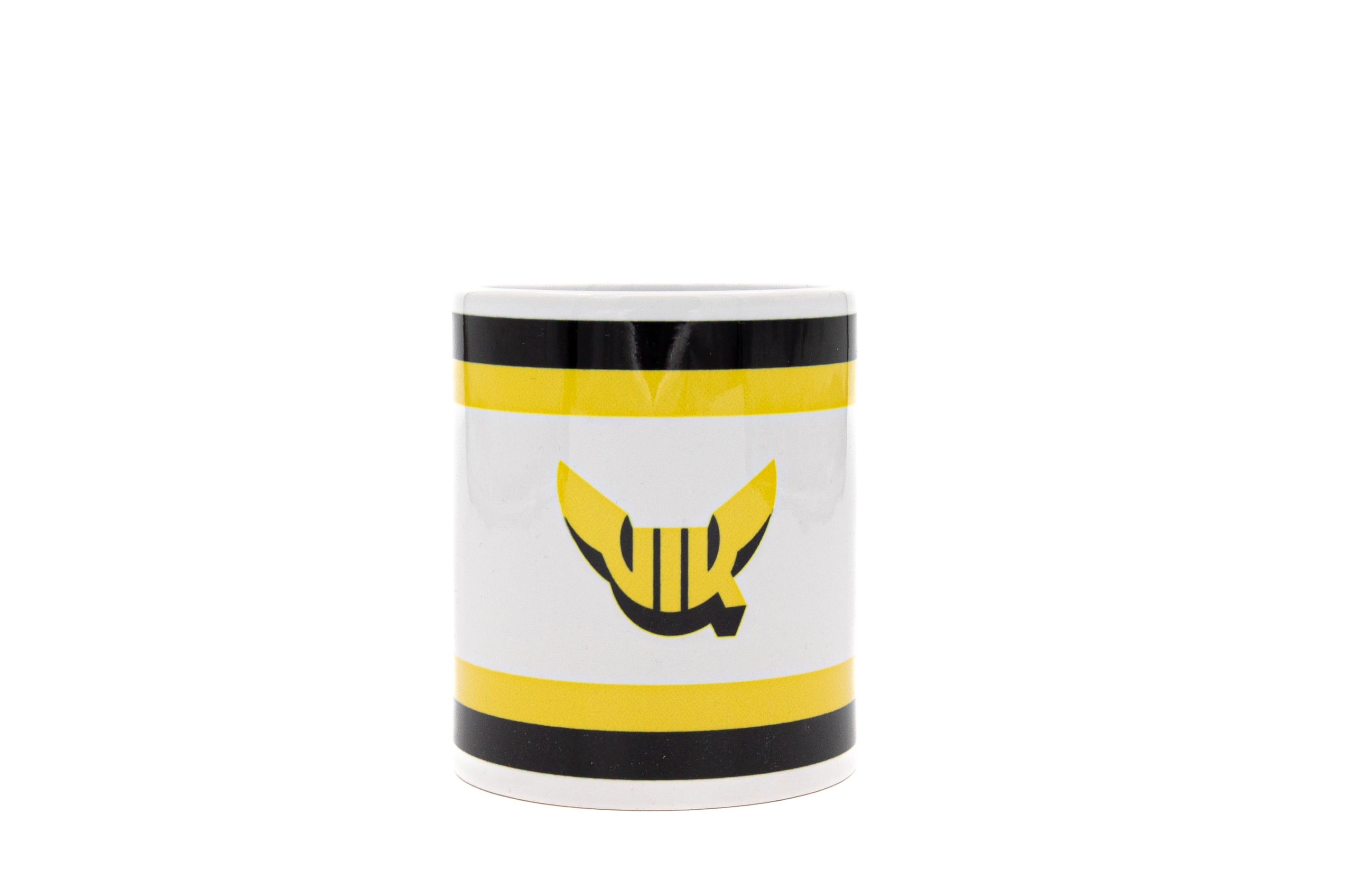 VIK Kaffemugg keramik vit med gul svart rand 330ml-1